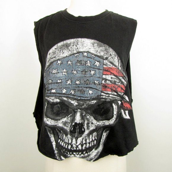 Skull Pirate Cropped Sleeveless Tee Shirt SZ XL - Picture 1 of 6